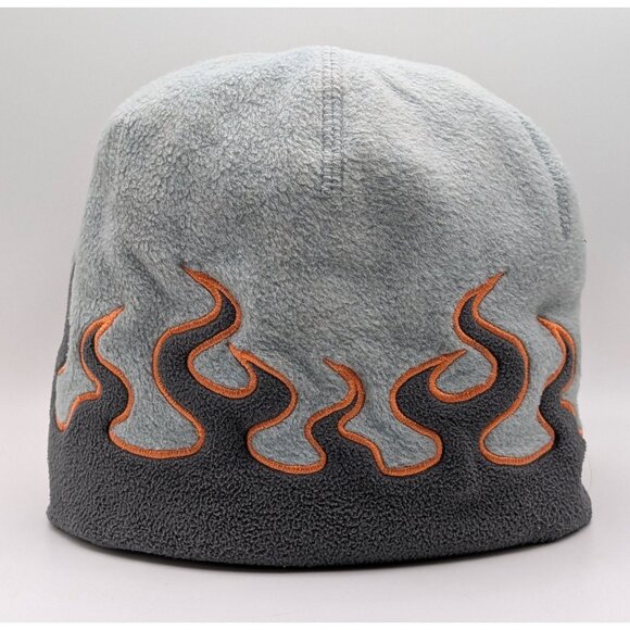 Vintage LL Bean Flame Pattern Fleece Beanie Cap Kids Size Large Gray & Orange - Picture 2 of 6